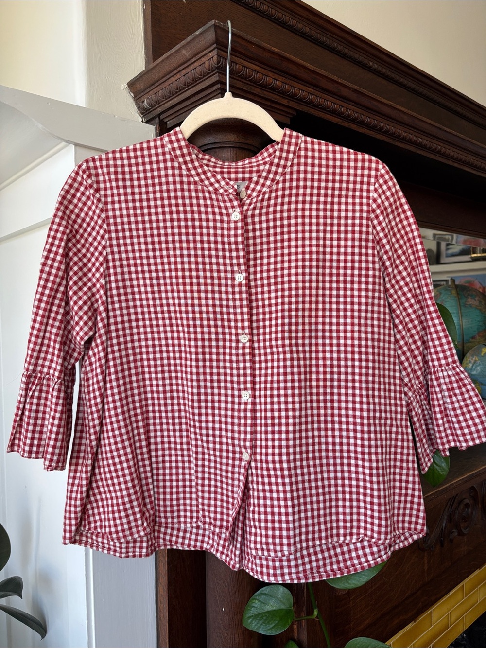 Madewell Red & White Gingham Button-Front Blouse